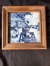 antique ceramic Dutch Delft Mosa Framed Tile clog maker - $60.00