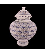 16&quot; Fine Decorative White Marble Flower Pot with Inlaid Lapis Lazuli and... - £2,353.69 GBP