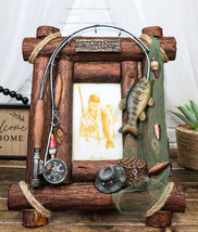 Rustic Western Fishing Angler Fisherman Rod Bass Fish Net 4X6 Picture Frame - £33.56 GBP