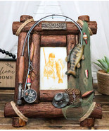 Rustic Western Fishing Angler Fisherman Rod Bass Fish Net 4X6 Picture Frame - $57.03 CAD
