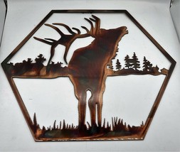 Elk Hexagon Metal Wall Art 12&quot; tall x 14 &quot; wide - £28.78 GBP