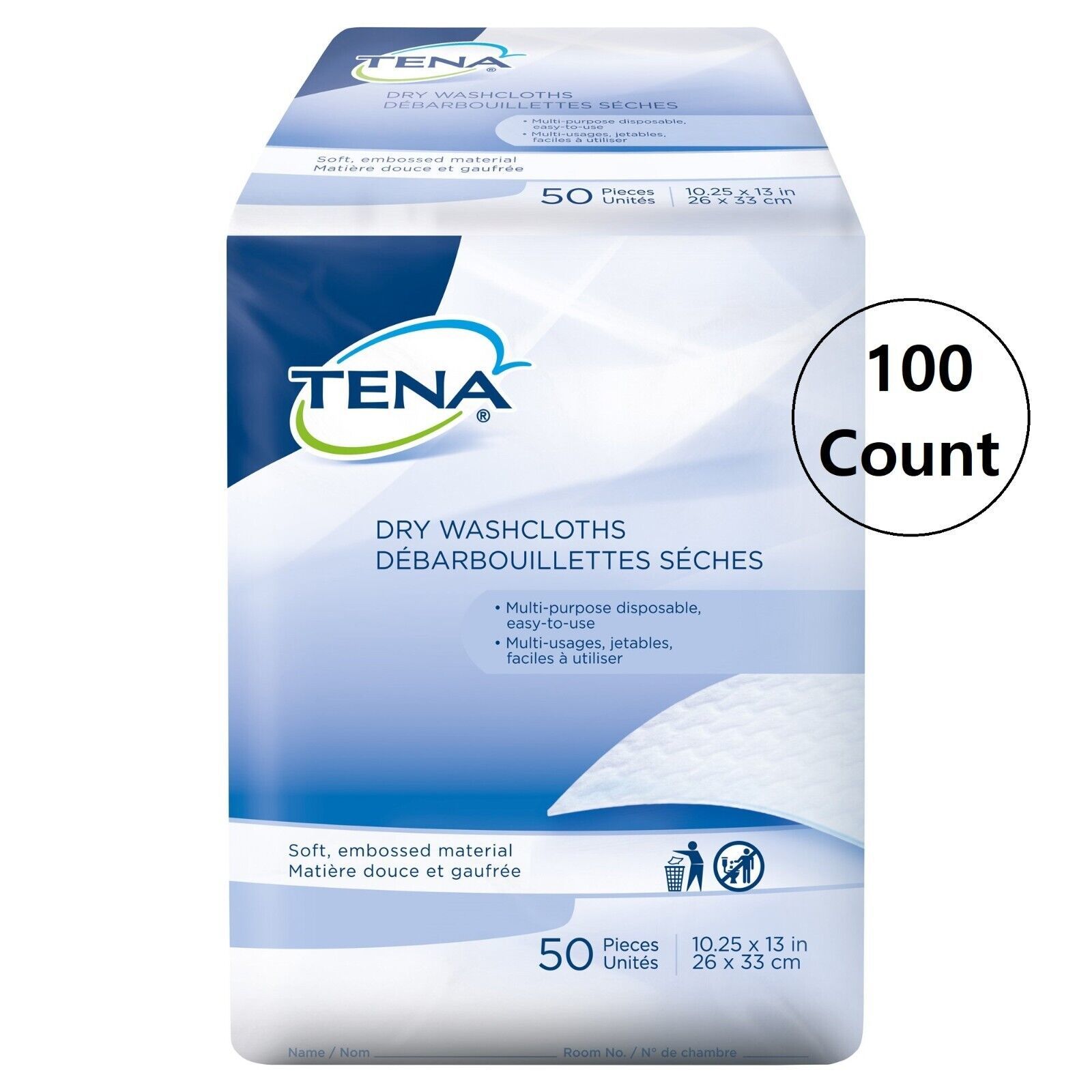 TENA Dry Adult Wipe, Washcloth 10-1/4&quot; X 13&quot; Nonwoven 74499, 100 Wipes - $18.79