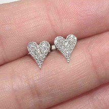 14K White Gold Plated 0.50Ct Cubic Zirconia Pave-Set Cluster Heart Stud Earrings - £36.75 GBP