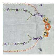 Vintage Hand Embroidered Table Runner Floral Orange Purple 16” X 37” Cot... - $28.04