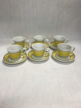 6 sets cup saucer Schonwald Germany porcelain yellow blue china mug Vintage - $49.49