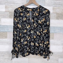American Eagle Cut Out Button Up Back Peasant Top Black Floral Womens Medium - £15.81 GBP