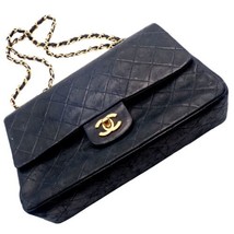 1991 Chanel M Black Quilted Lambskin Double Flap Rare Red Interior Handbag Purse - £2,841.87 GBP