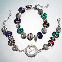 Lampwork Murano Slide Peacock Beads Watch &amp; Bracelet Set (jt2) - £27.35 GBP