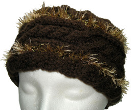 Brown Hand Knit Hat with Gold Highlights - $25.00