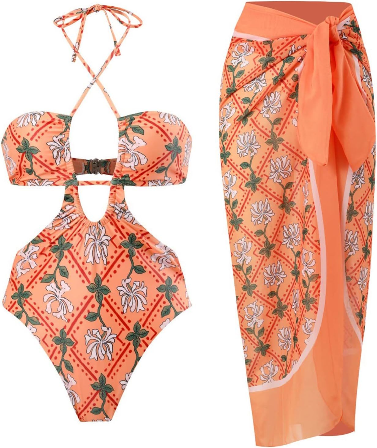 Primary image for One Piece Swimsuit with Cover up Wrap Skirt