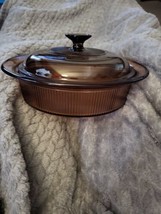 Vtg. Corning Ware - Vision 1.5qt. casserole, ribbed w/lid amber # V-32-B  - £17.11 GBP