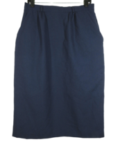 Vintage Leslie Fay Women&#39;s Navy Woven Midi Skirt, Back Slit, Pockets, Size 12 - £15.72 GBP