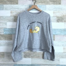 Looney Tunes Tweety Bird Boxy Terry Sweatshirt Gray Relaxed Fit Lounge Womens XL - £23.22 GBP
