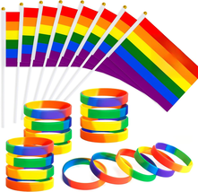 48PCS Pride Decorations, Pride Flags &amp; Bracelets, Mini Rainbow Flags &amp; W... - $11.88