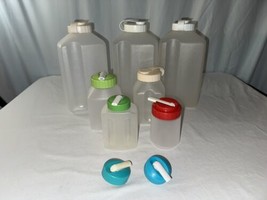 VTG 7 Rubbermaid Flip Top Sip Straw Liquid Pour Storage Bottle Containers Mixed - $33.85