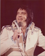 Elvis Presley vintage 8x10 color photo smiling in concert wearing white jacket - £27.94 GBP