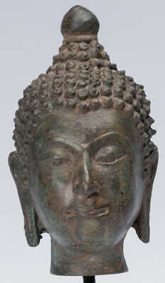 Ancien Thai Style Chiang Saen Montage Bronze Bouddha Tête - 16cm/6 &quot; - £192.48 GBP