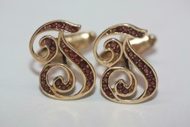 Vintage LUCIEN PICCARD 14K Yellow Gold Letter T Initial Cufflinks with Garnets - £709.90 GBP