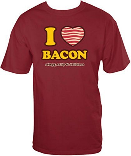 I Heart Bacon Love Crispy, Salty, Delicious Red T-Shirt Adult Large - $21.78