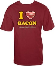 I Heart Bacon Love Crispy, Salty, Delicious Red T-Shirt Adult Large - $21.78