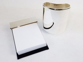 Silver Plated Desk Accessories ~ Pencil Cup &amp; Memo Pad, Executive Styling - £11.52 GBP