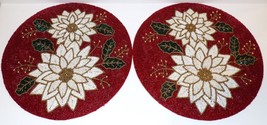 New Pair Of Nicole Miller Beaded Christmas Poinsettia 15&quot; PLACEMATS/CHARGERS - £40.52 GBP