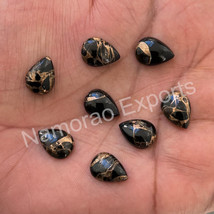 8x12 mm Pear Natural Black Copper Turquoise Cabochon Loose Gemstone Lot - £7.12 GBP+