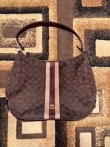 COACH SIGNATURE STRIPE MONOGRAM JACQUARD BROWN HOBO/SHOULDER BAG, LEATHE... - $79.20
