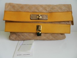Marc Jacobs Bag Oversized Pouchette Clutch Quilted Leather Apricot Mint $1275 - £208.56 GBP