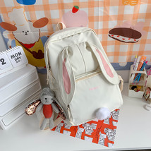 Casual Backpack Kawaii Women Rabbit Backpacks Trendy Canvas Waterproof School Ba - £28.23 GBP