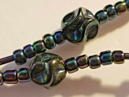 Dark Exotic Iridescent Glass Bead Necklace with middle eastern flare 18&quot; - £10.94 GBP