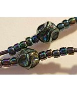 Dark Exotic Iridescent Glass Bead Necklace with middle eastern flare 18&quot; - £11.01 GBP