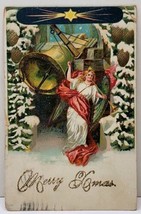 A Merry Xmas Angel Ringing the Bell Glitter  Accents 1906 Waynesboro Postcard D9 - £5.46 GBP