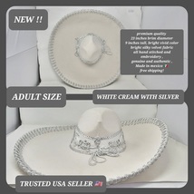adults plain white with silver  mexican charro sombrero MARIACHI HAT  - $99.99