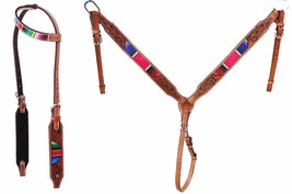 Horse Horse Western Serape Tooled One Ear Bridle &amp; Breast Collar Tack Set 78210A - $89.09