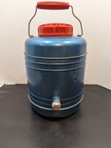 Vintage 1950s All American Cooler Thermos Jug Picnic Blue Metal With Woo... - $28.04