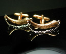 Antique devil Horn Cufflinks Cuff Links Vintage Ships nautical horn chain Brewer - £209.39 GBP