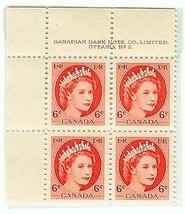 1954 MINT Plate Block of 4 Elizabeth Canadian 6 cent - $5.89