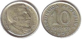 1952 Republic of Argentina 10 Centavos - Very Fine - $1.95