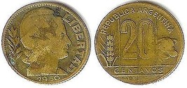 1950 Republic of Argentina 20 Centavos - G+ - £1.52 GBP