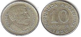 1956 Republic of Argentina 10 Centavos - Very Fine+ - $1.95