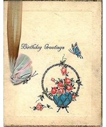 1928 Butterfly Birthday Verse Greeting Card satin tied - £2.30 GBP