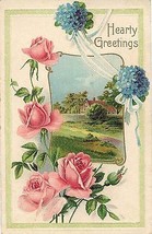 1910&#39;s S. Bergman tm. roses scenic &quot;Hearty Greetings&quot; - $2.95