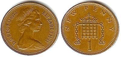 1974 United Kingdom Elizabeth 1 New Penny - Very Fine - $1.95