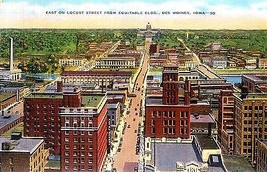 1940&#39;s Locust Street, from Equitable Building, Des Moines, Iowa - £4.68 GBP