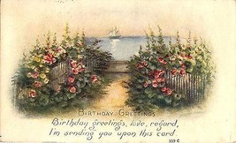 1921 Birthday Greeting &quot;garden &amp; sailboat&quot; - £1.52 GBP