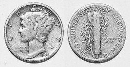 1944 Mercury Silver Dime - Fine+ - $5.89