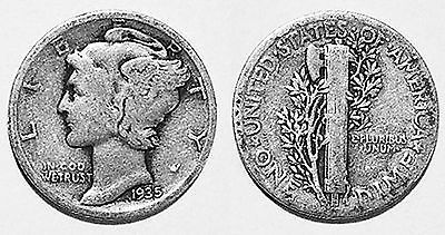1935 Mercury Silver Dime - Very Good - $6.88