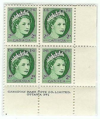 Primary image for 1954 MINT Plate Block of 4 Elizabeth Canadian 2 cent