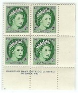 1954 MINT Plate Block of 4 Elizabeth Canadian 2 cent - $5.89